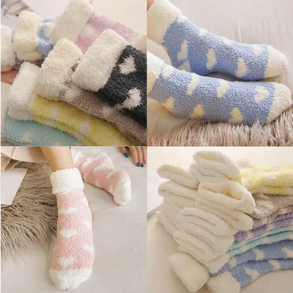 Удобные милые носки для девочек длинные зимние теплые коралловые флисовые