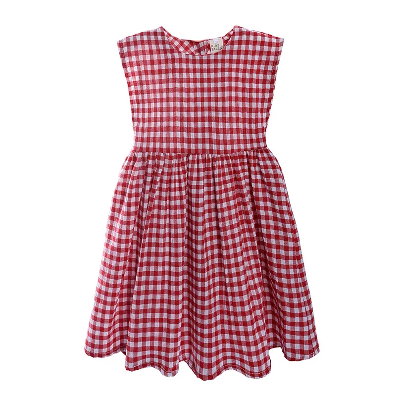 

2022 Summer Dress Girls Sleeveless Plaid Kids Clothing Simple Children's Pullover Princess Dress Baby Princess Cotton Dresses