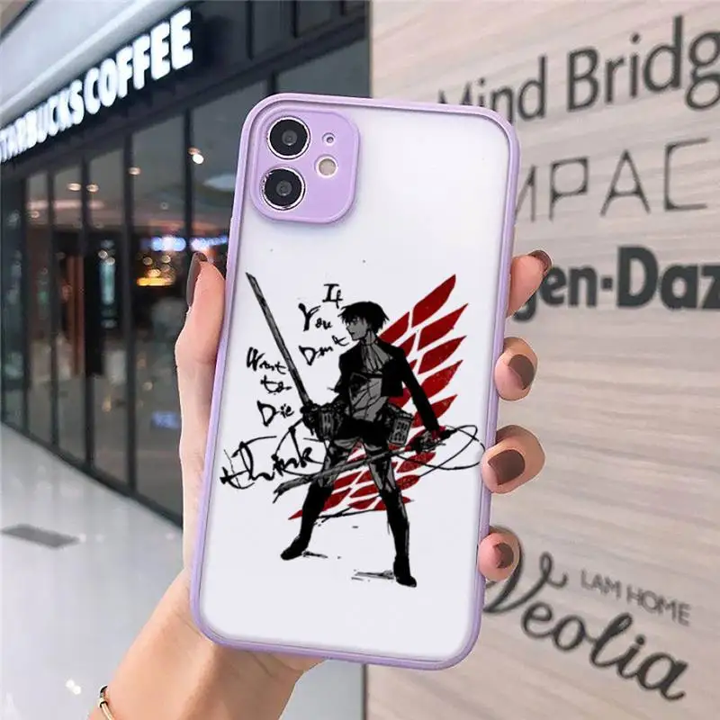 

Attack On Titan Anime Japanese Phone Cases Matte transparent For Purple iPhone 12 Mini 11 Pro XR XS Max 7 8 Plus X Back Cover