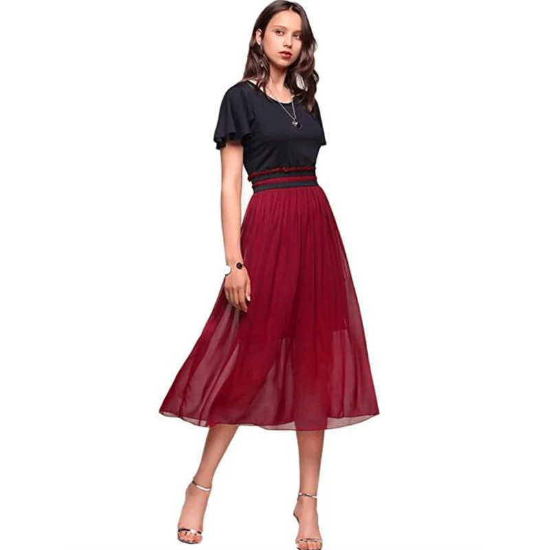 Женское шифоновое платье макси с высокой талией и оборками на рукавах|maxi dress|chiffon