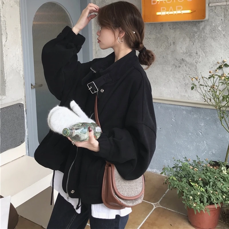 

Colorfaith New 2020 Autumn Winter Women's Jacket Stand Collar Drawstring Pockets Cargo Zipper Oversize Warm Short Tops JK6399