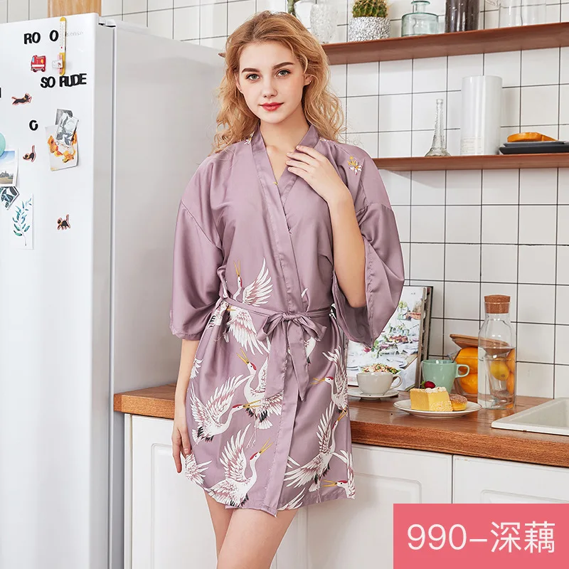 

2020 Fashion Women Summer Mini Kimono Robe Lady Rayon Bath Gown Yukata Nightgown Sleepwear Sleepshirts Pijama Mujer Size M-XXL