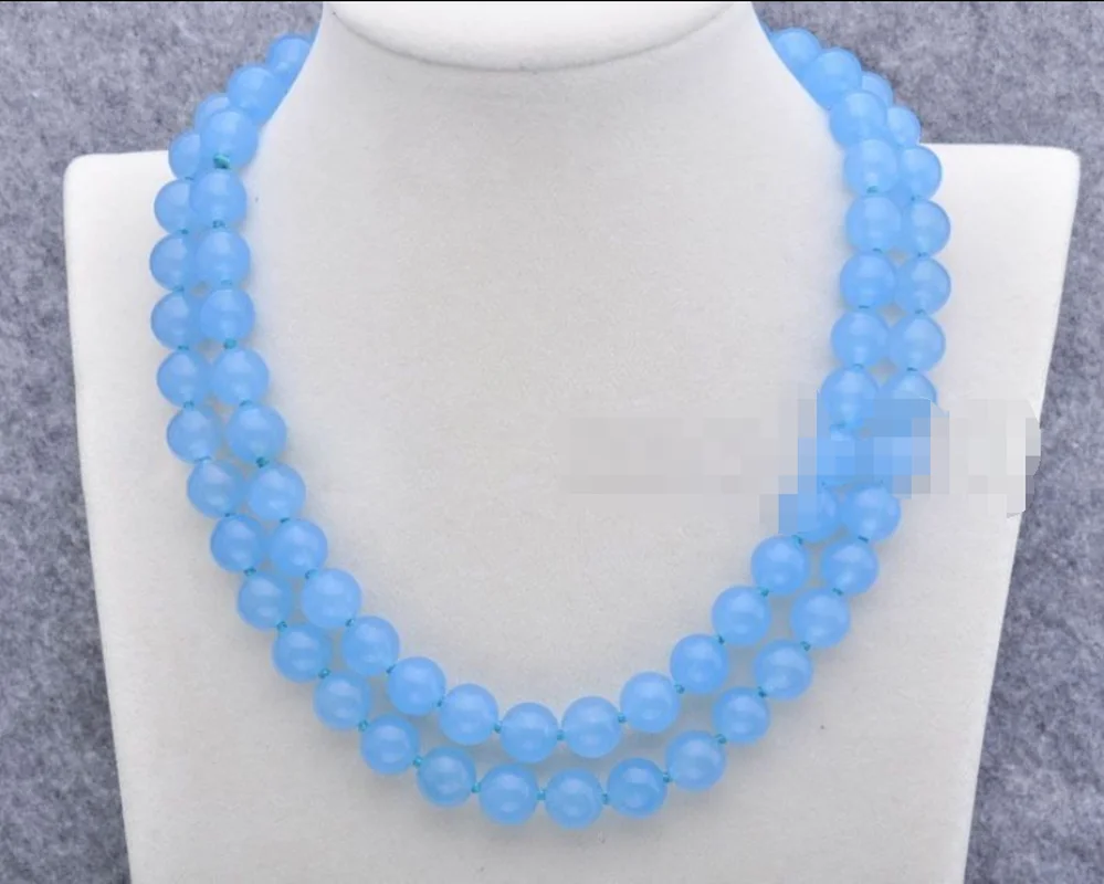 

Handmade 10MM Natural Light Blue Jade Gemstone Round Beads Necklace 36'' AAA