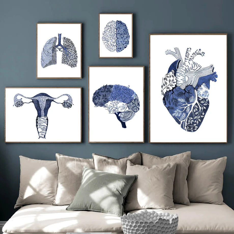 

Human Anatomy Organ Brain Muscle Lungs Posters Prints Abstract Leaves Art Canvas Painting Wall Pictures Living Room Clinic Decor