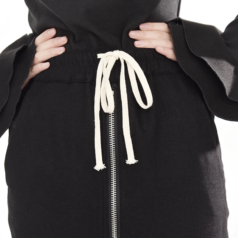 

[EAM] High Elastic Waist Front Zipper Split Drawstring Woolen Half-body Skirt Women Fashion New Autumn Winter 2021 1DD163101