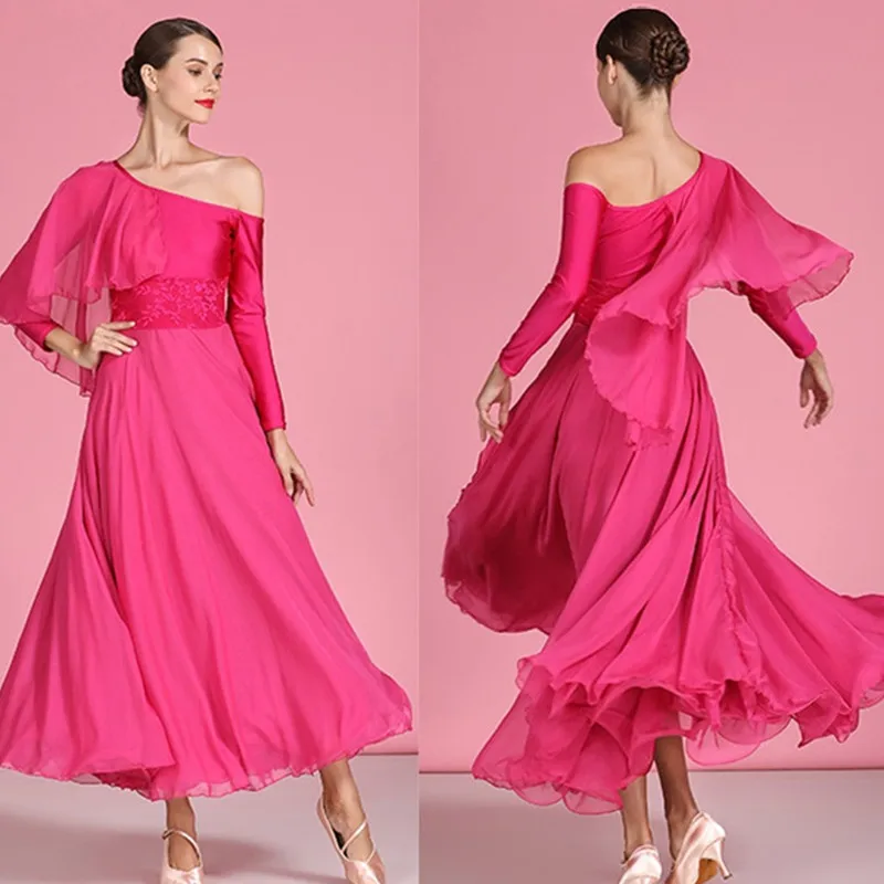Дешевое бальное платье для бальных танцев розовое шифоновое вальса из плавающей