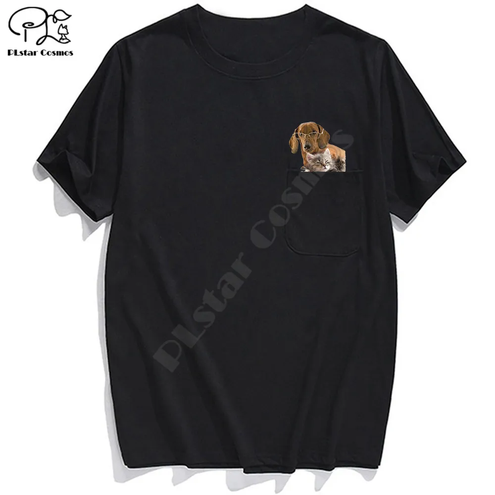 

PLstar Cosmos T Shirt Fashion summer pocket cat printed t-shirt men's for women shirts Hip hop tops funny cotton tees style-7