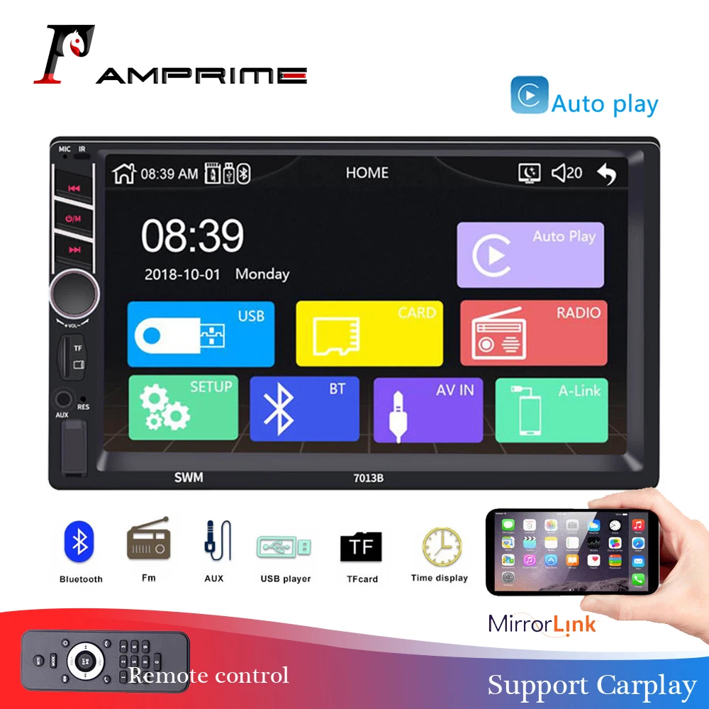 Автомагнитола AMPrime 2 din 7 дюймовый плеер MP5 с сенсорным цифровым дисплеем Bluetooth