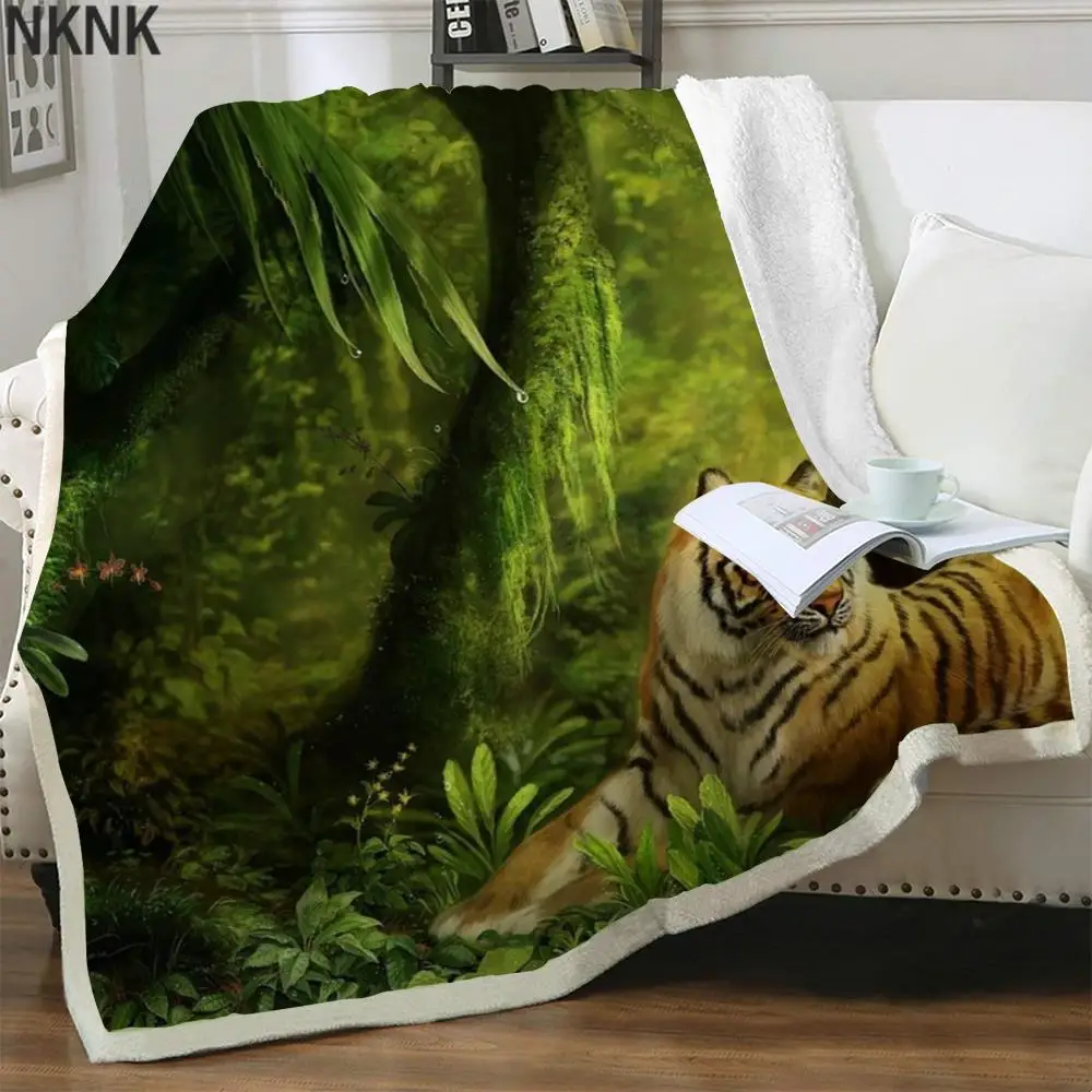 

Одеяло NKNK Brank с тигром, покрывало с животными для кровати, плюшевое покрывало с рисунком леса, тонкое покрывало с надписью Love, одеяло из шерпы...