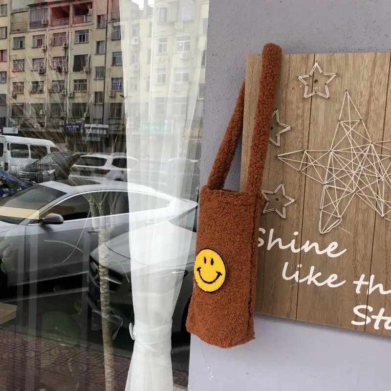 Сумка на плечо Женская со смайликом модная мягкая плюшевая Портативная