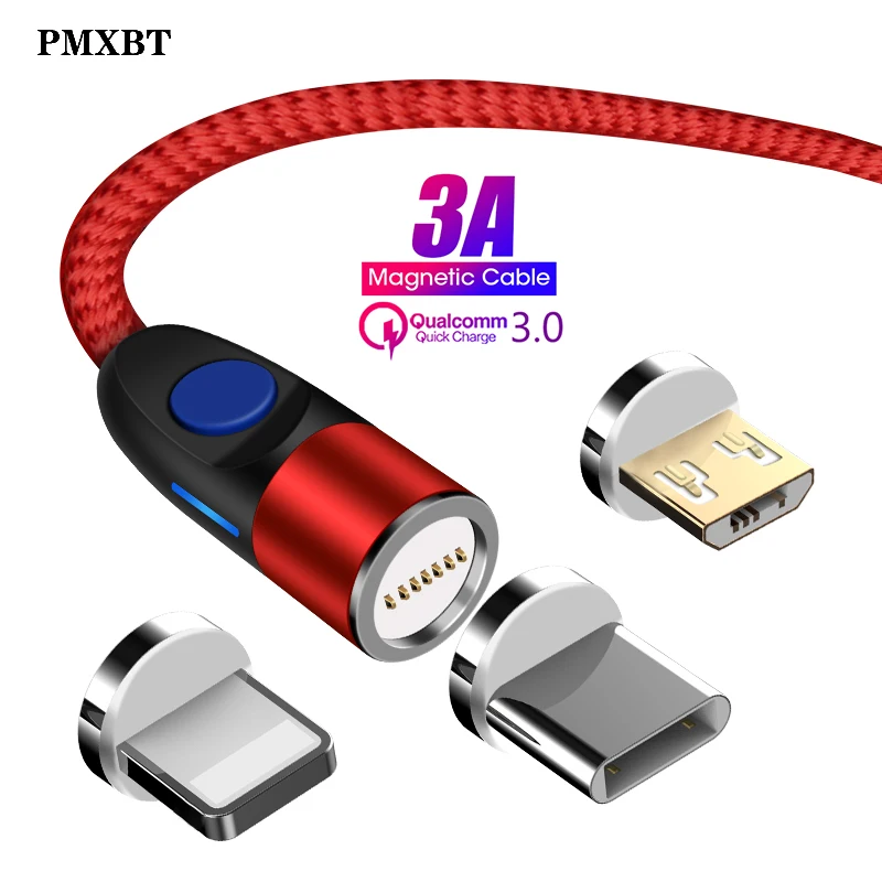 Магнитный кабель 3A Micro USB Type C 8pin для быстрой зарядки iphone USBC Samsung Xiaomi Android Phone