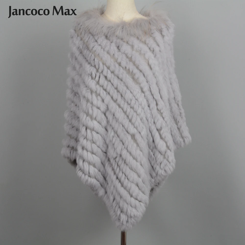 Jancoco Max Новое поступление Настоящее кроличье меховое Вязаное пончо воротник из меха енота шали женские зимние накидки пуловер S7110