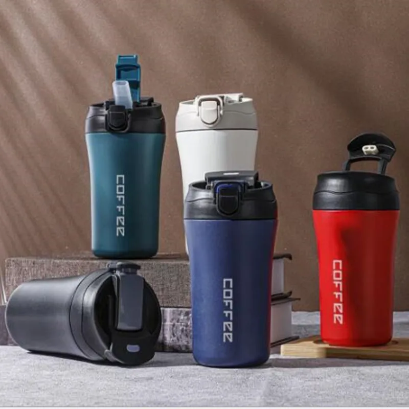 

400ml Thermos Bottle Coffee Thermal Mug With Straw Stainless Steel Tumbler Coffee Travel Cup For Car Vacuum Flasks For Women Man
