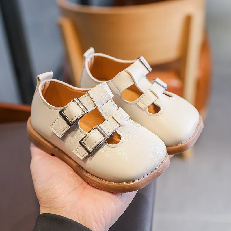 

Girls Leather Shoes 2021 Spring Retro Style Children Casual Toddler Shoes Soft Bottom Non-slip Comfortable Kids Flat Shoes