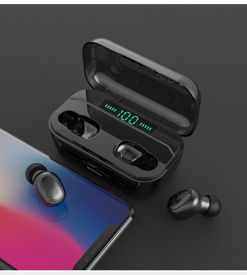 G6S Беспроводные Мини Bluetooth 5,0 наушники 8D стерео наушники с микрофоном дисплей 3500 мАч мобильные наушники питания - Цвет: black
