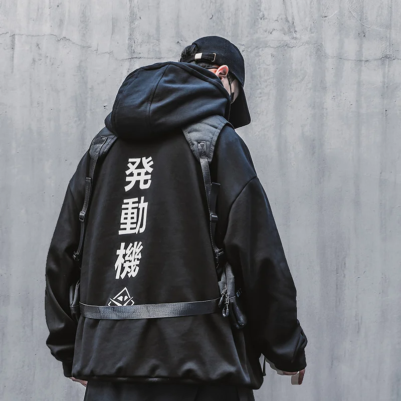 

Харадзюку Techwear мужские 2021 панк хлопковые пуловеры с принтом уличная одежда худи в стиле хип-хоп свитшоты хлопок WB068