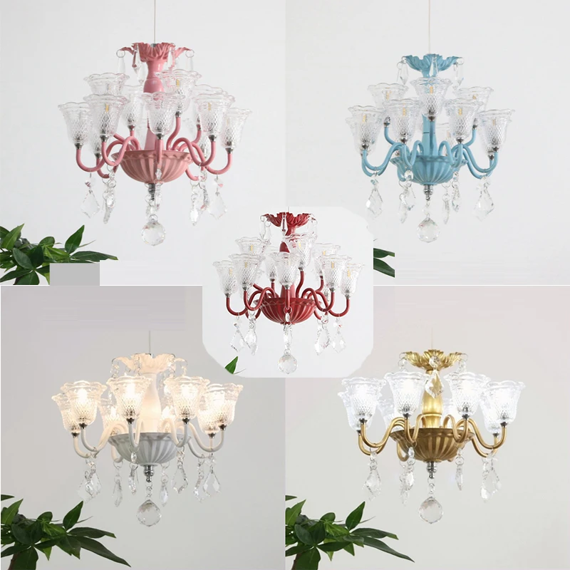 

Creative Mini Pendant Lights for Bedroom Bedside Lighting Glass Lampshade Small Crystal Chandelier Hanging Lamp Children Room