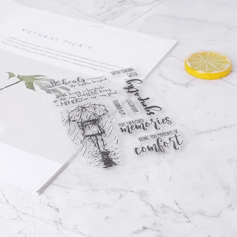 ПВХ штамп печать дождливый день девушка причудливый шрифт шаблон Сделай Сам