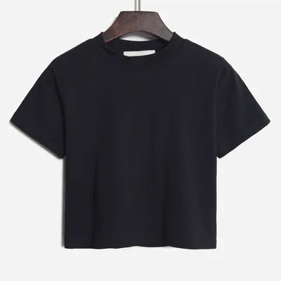 

Женская короткая укороченная футболка с коротким рукавом, однотонная простая хлопковая белая футболка с круглым вырезом для весны и лета