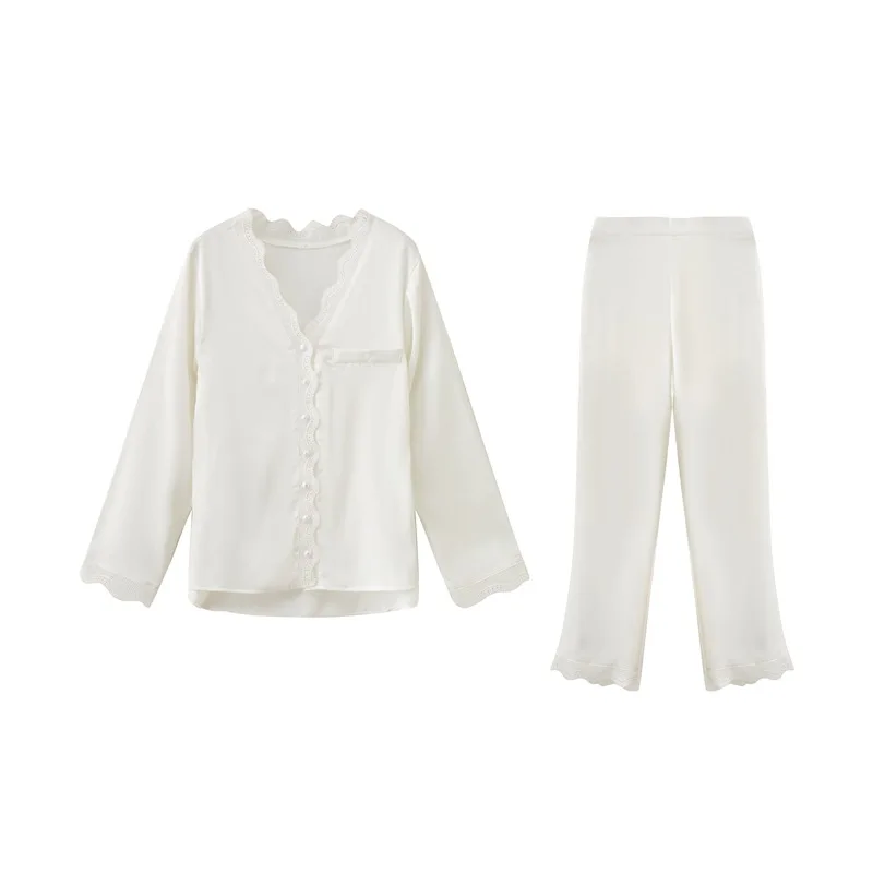 

2021 Fashion Women's Spring Summer Ice Silk Pajamas Sexy Lace Two Pieces Elegant Comfortable Home Clothes Sleepwear Homewear NEW