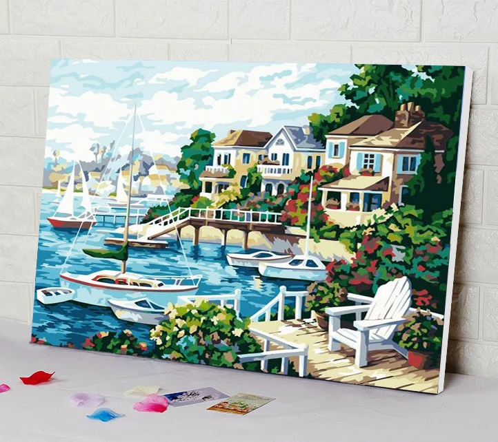 Подарок для друзей DIY картина маслом по номерам пейзаж картины холст живопись