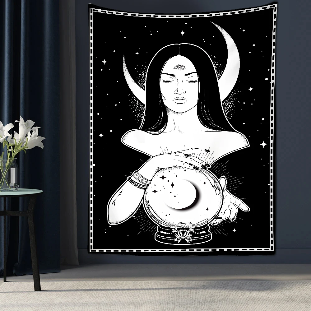 

Psychedelic Woman Moon Tapestry Tarot Wall Hanging Room Sky Carpet Dorm Tapestries Art Home Decoration