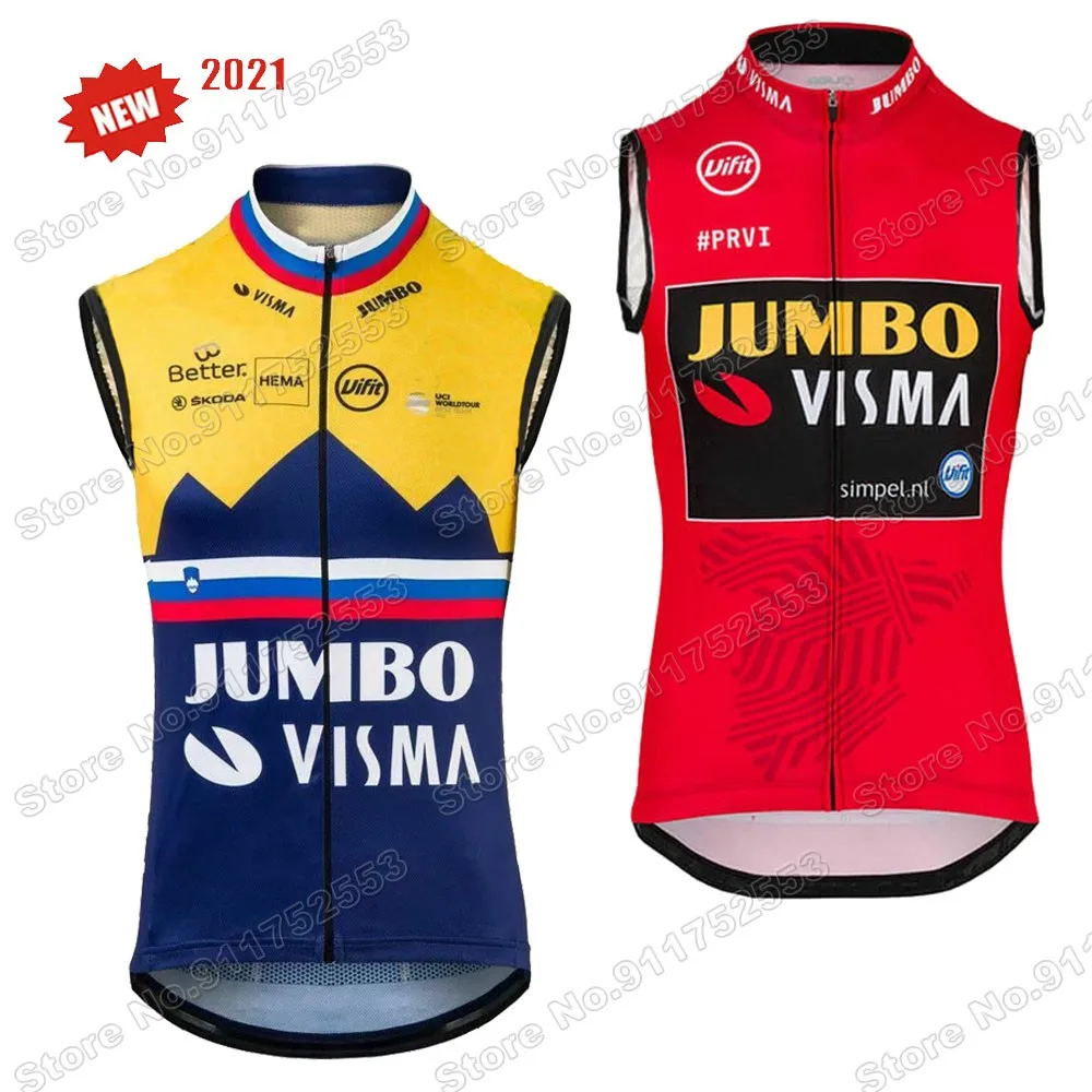 

2021 Team Jumbo Visma Sleeveless Jersey Cycling Vest Summer Bike Clothing Men Mountain Road Bicycle Jerseys MTB Fietsshirt