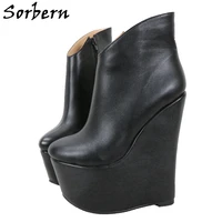 sorbern black matt ankle boots women wedges platform shoes high heels winter style booties ladies small size 36 custom colors