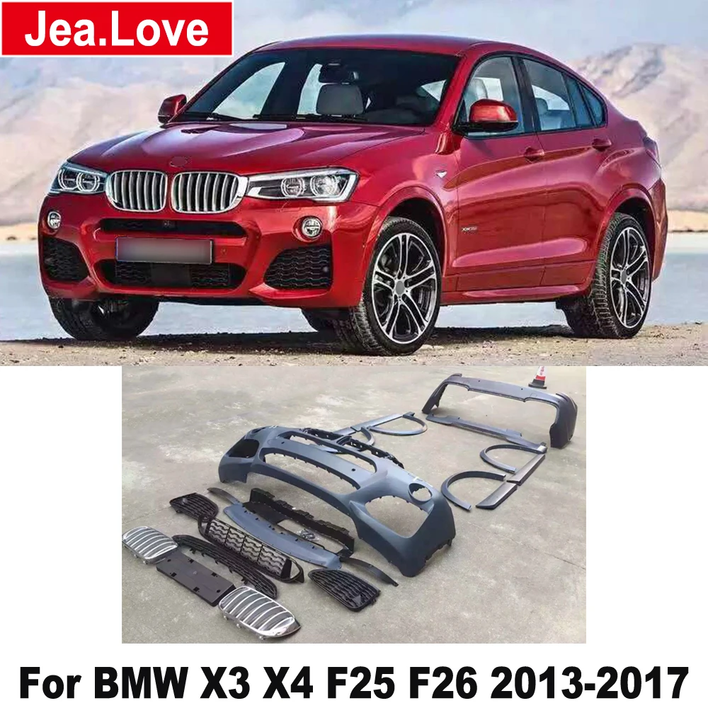 

X3M X4M Style PP Unpainted Side Skirts Grille Wheel Brow Full Body Kit Front and Rear Bumpers For BMW X3 X4 F25 F26 2013-2017
