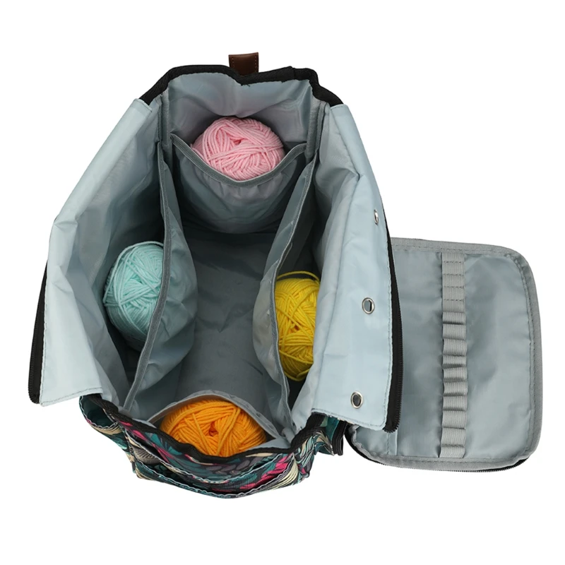 Bolsa de tejer port&aacute;til, organizador de almacenamiento de hilo DIY, gancho de ganchillo, agujas, hilo de tejer, cesta de mano para bolas de hilo, accesorios de costura-4