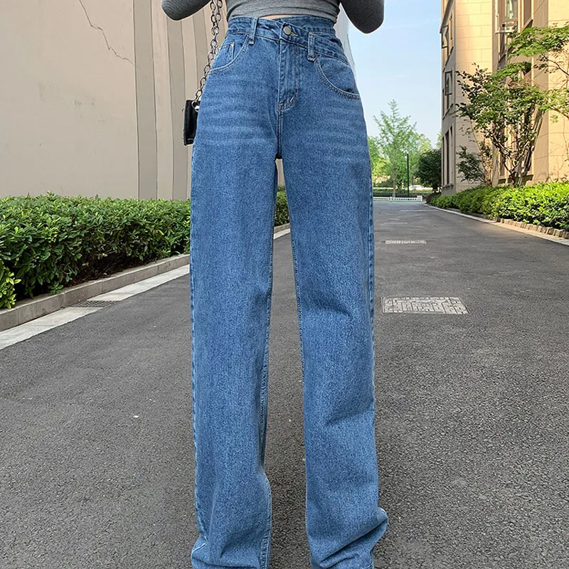 

Новинка Зима 2021, женские прямые свободные джинсы с высокой талией, Необычные широкие брюки в стиле ретро