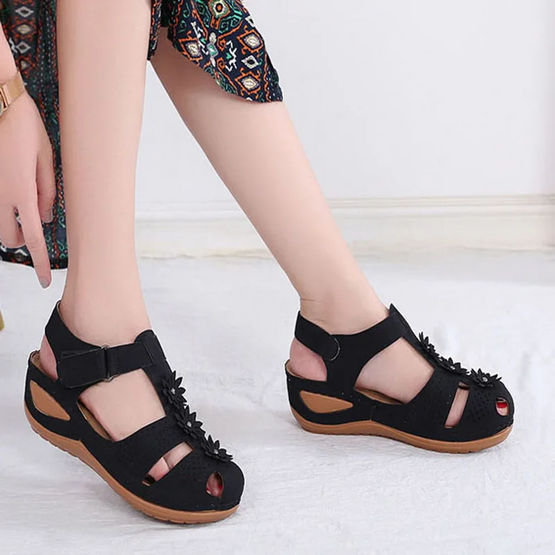 Сандалии женские с цветочным принтом шлепанцы открытым носком ремешок на