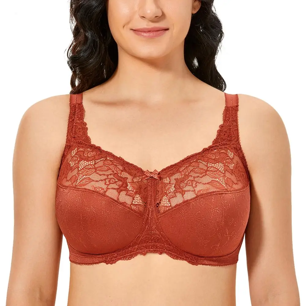 Для женщин размера плюс кружевные бюстгальтеры без подкладки Беспроводной