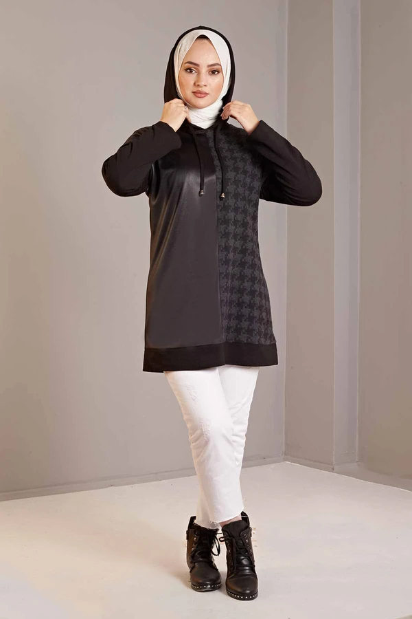 Leather Look Crowbar Pattern Sweat Summer Spring 2021 ladies muslim clothes for woman casual long sleeve