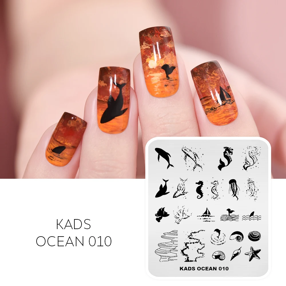 

KADS 11 Design Ocean Series Dolphins Conch Fish Mermaid Stamping Nail Art Template Nail Tools Nail Stencil Stamp Nail Plate