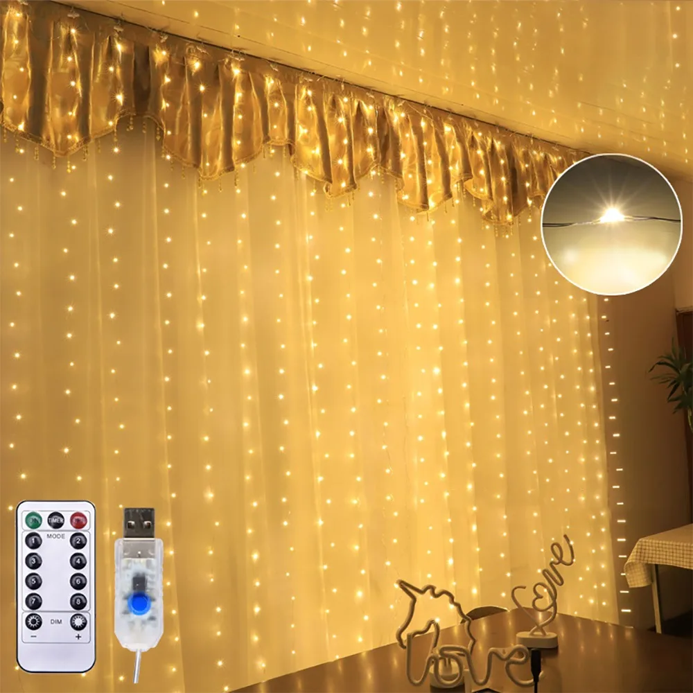 

Led Waterproof Curtain Lights Romantic New Year's Wedding Lights Home Garden Christmas Light Decorations String Lights