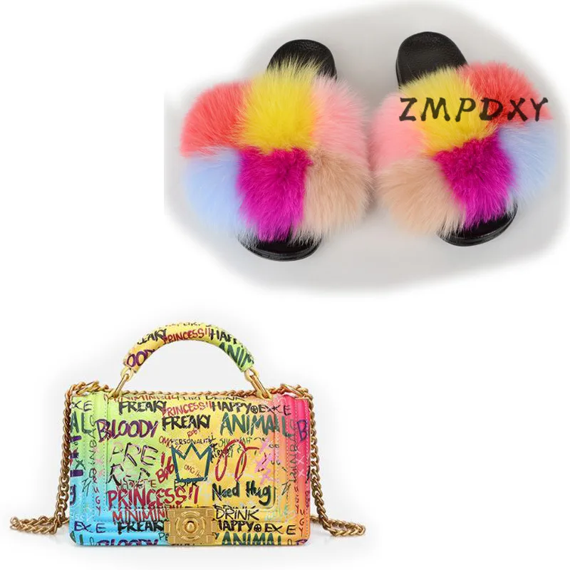 Шлепанцы женские из натурального меха лисы наборы обуви на ремне меховые тапочки