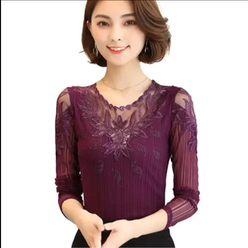 Женская кружевная блузка женские топы весна-осень элегантная блуза с длинным