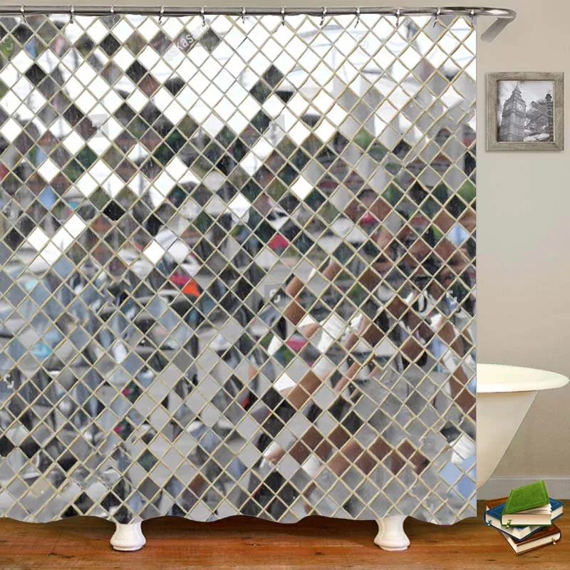 Современная Серебряная зеркальная мозаика занавеска для душа крутая серая