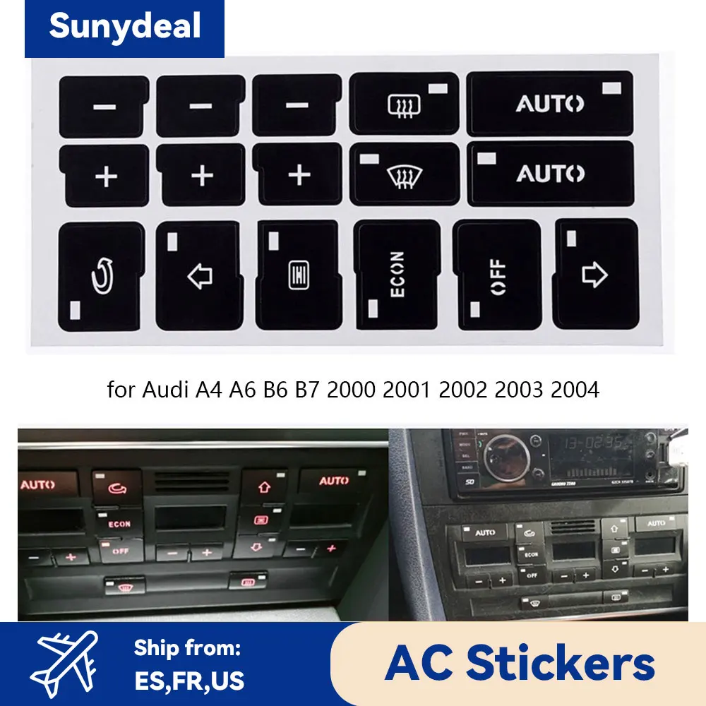 

Air Condition Repair Stickers Car AC Climate Control Button Decals 16pcs for Audi A4 A6 B6 B7 2000 2001 2002 2003 2004