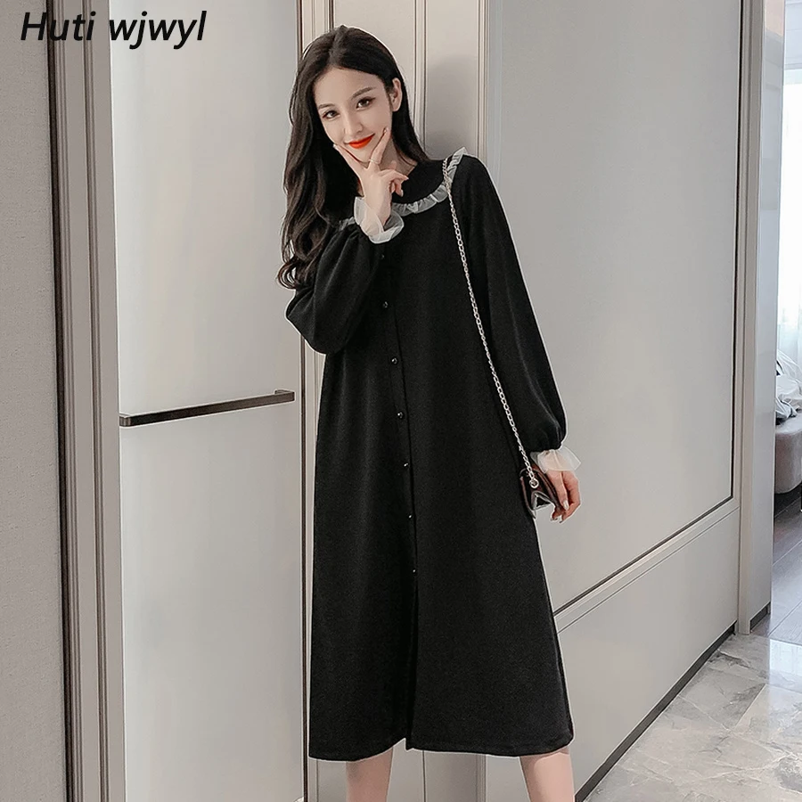 2020 Женские винтажные шикарные ботинки черного цвета миди платья осень зима