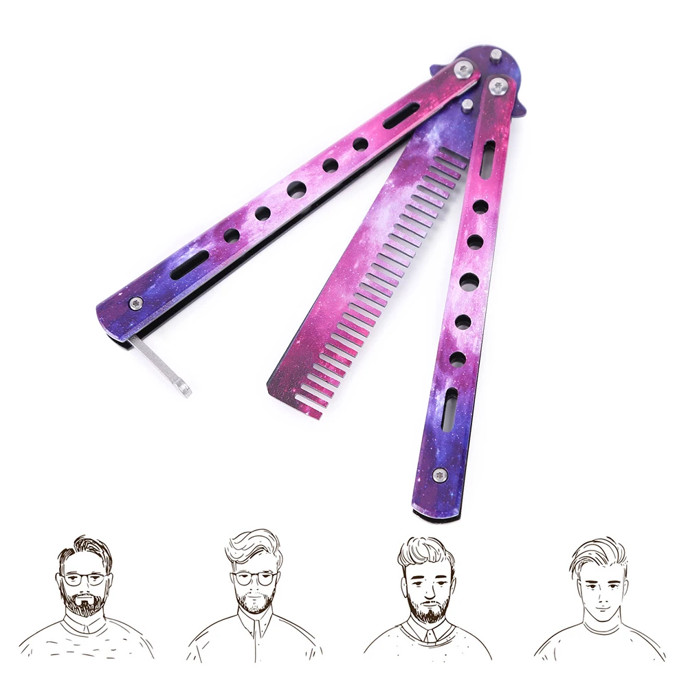 1 шт. Складная бабочки Ножи гребень Нержавеющая сталь тренировочный бороды и