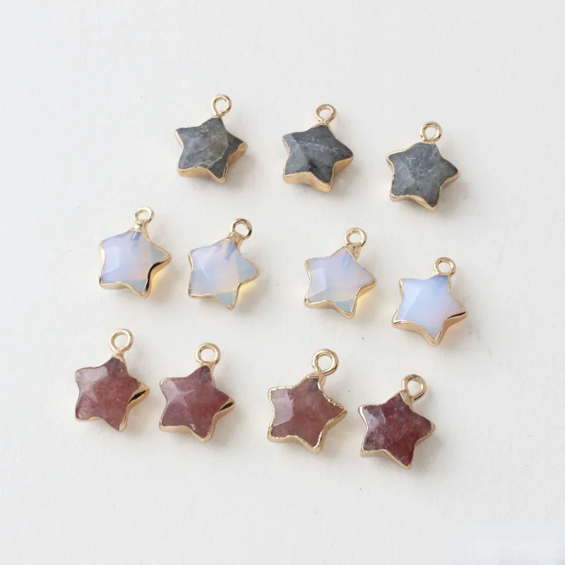 Five-pointed star natural gemstone cut face crystal pendant pink crystal grass Tianhe stone diy necklace earring material