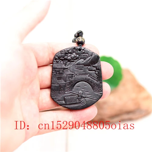 Ожерелье с бусинами из натурального Нефритового ландшафта черного и зеленого