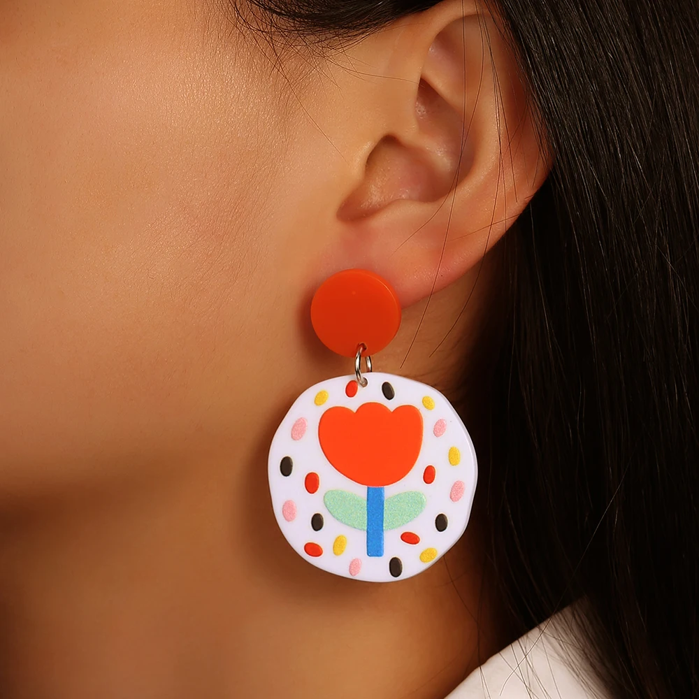 

Women Zebra Black White Heart Hit Color Earrings Acrylic Round Stud Earrings Long Pendant Dangle Drop Earrings Jewelry Gifts