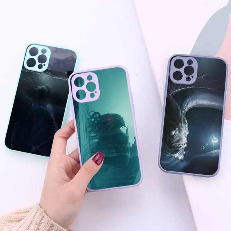 

Cthulhu Deep sea fear Phone Case For iPhone 13 12 11 Mini Pro XR XS Max 7 8 Plus X Matte transparent Purple Back Cover