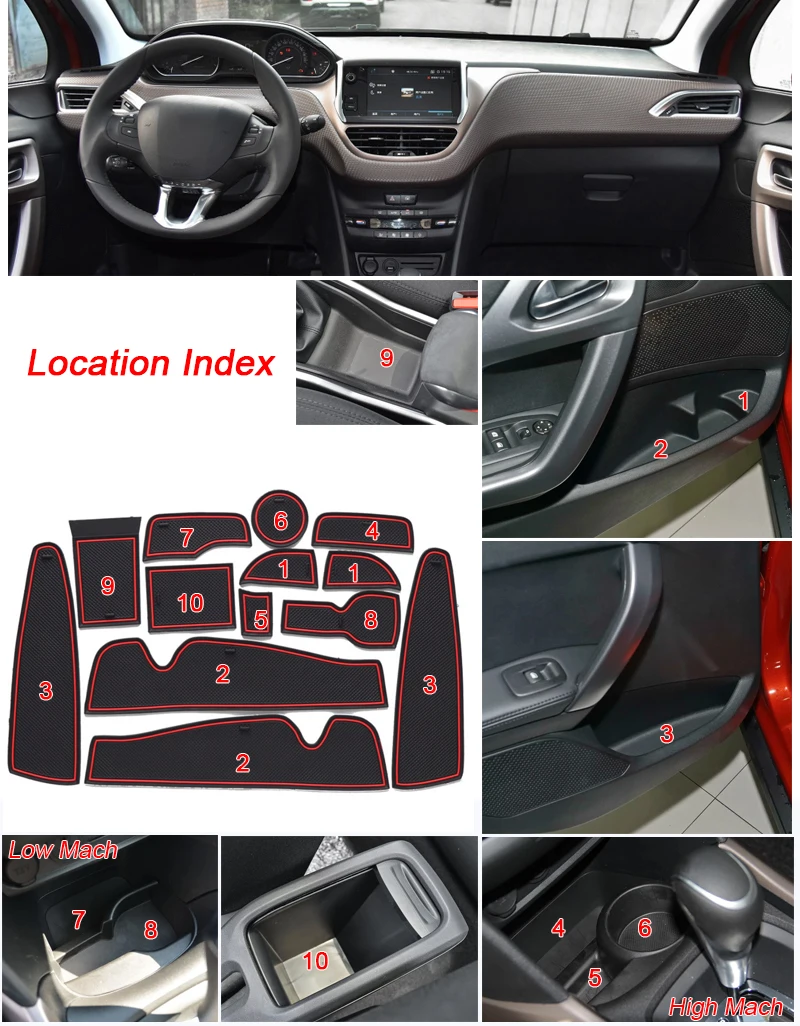 

13pcs Car Styling Gate slot pad For Peugeot 2008 2014-2018 Silica Gel Door Groove Mat Auto interior Non-slip dust Mat Accessory