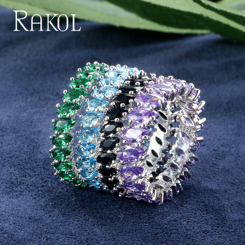 RAKOL Новое 3 вида цветов модное высококачественное свадебное кольцо с кубическим