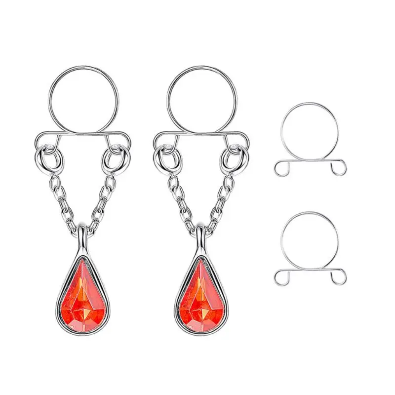 

6 Pairs Safety Fake Nipple Rings Women Non-Piercing Dangle Screw Clip On Jewelry