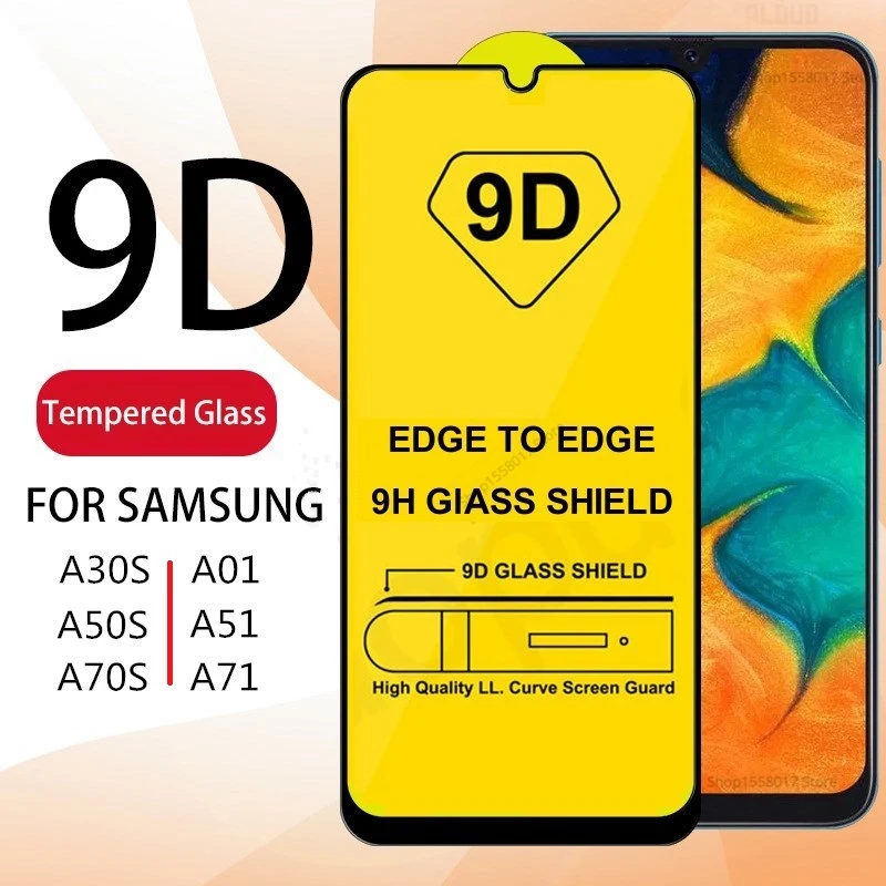 Закаленное стекло с полным покрытием для Samsung Galaxy A30s A50s A70s изогнутое 9D Защитное